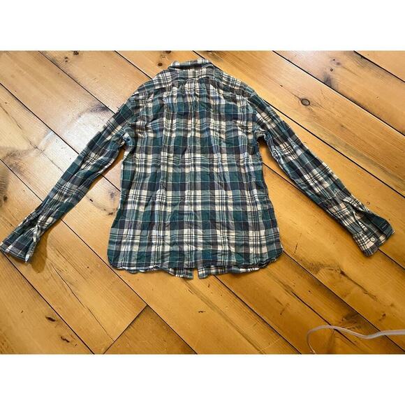 J. Crew men's plaid button down shirt. Blue/Teal/White size XL Slim. - Picture 2 of 6